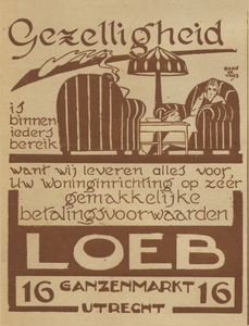 717271 Advertentie van de firma L. Loeb, Op afbetaling, Ganzenmarkt 16 te Utrecht.